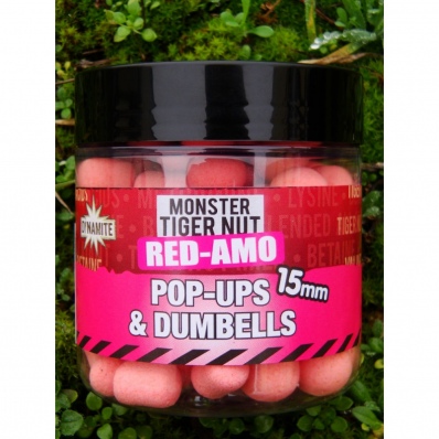 DYNAMITE BAITS Red-Amo Fluro Pink Pop-ups + Dumbells 15mm